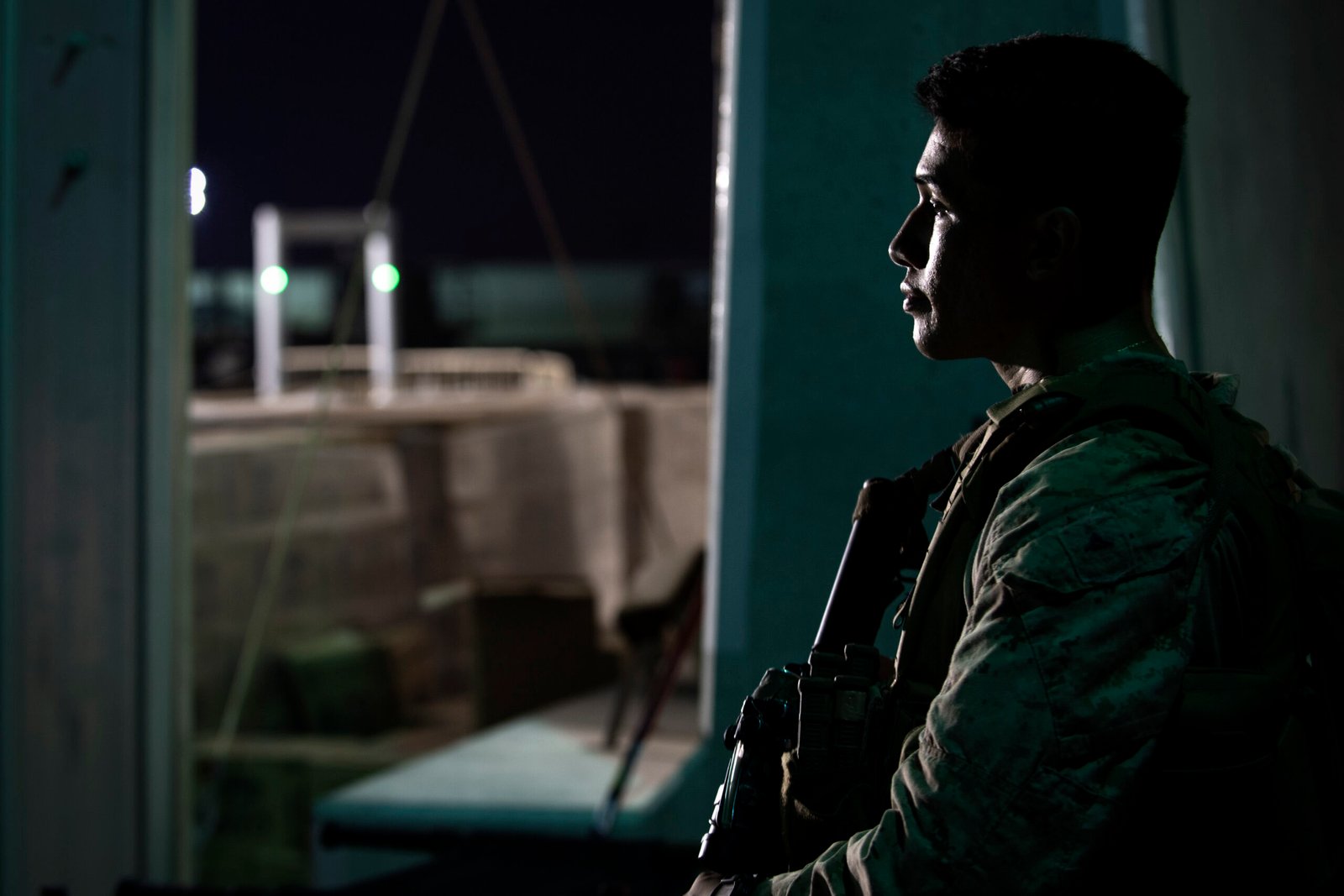U.S. Marine stands security watch